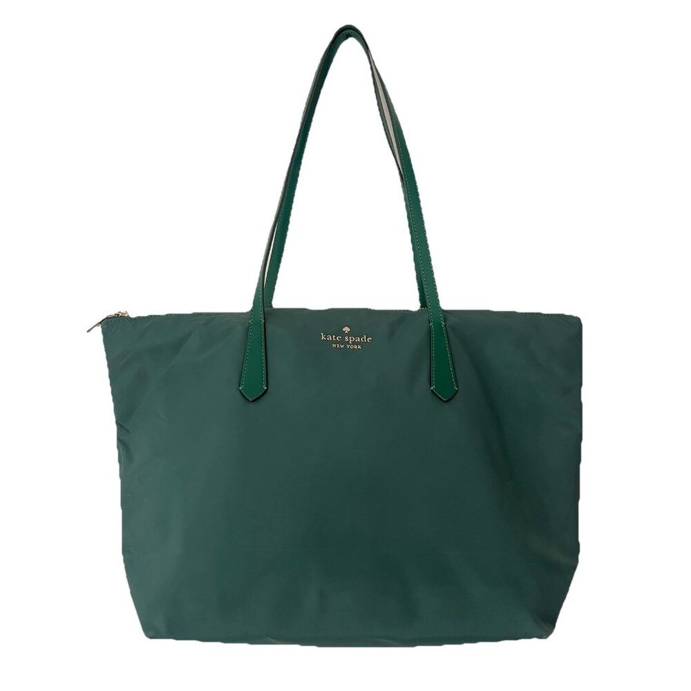 Kate Spade Kitt Tote $299 Jade Green Nylon Full Zip Medium Pockets Little Better